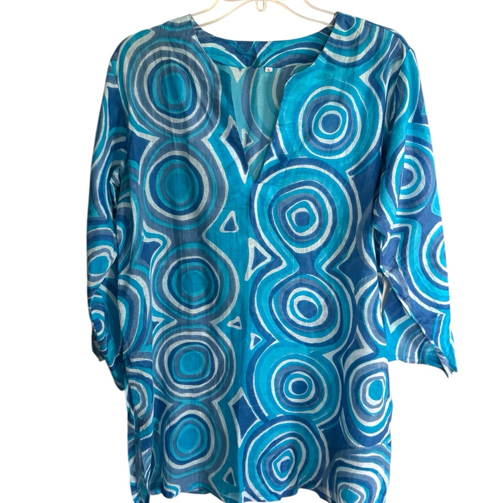 Blue and Teal Patterned Beach CoverUp